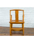 Chinese Qing Dynasty 19th Century Elmwood Armchair with Hand-Carved Medallion-12. Asian & Chinese Furniture, Art, Antiques, Vintage Home Décor for sale at FEA Home