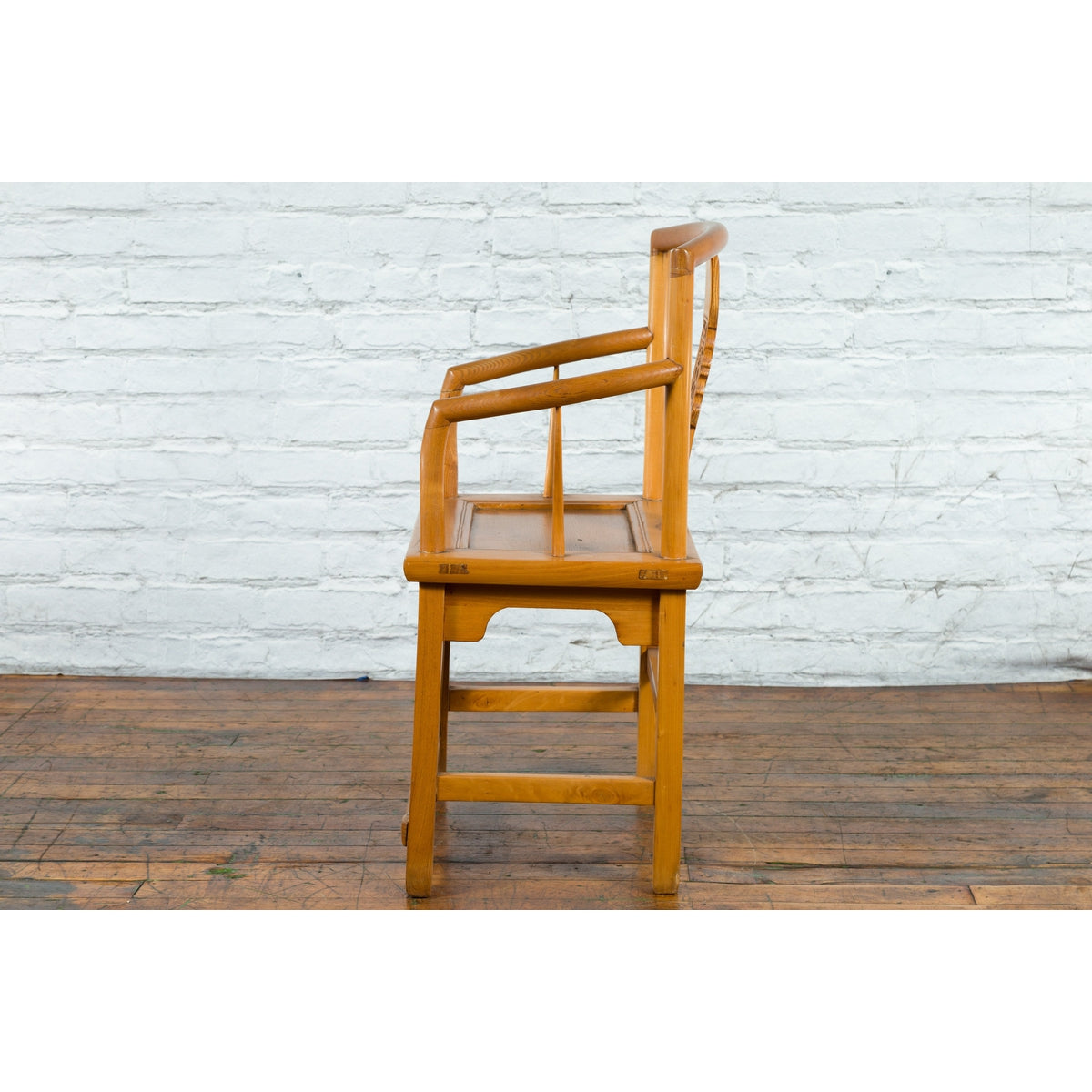 Chinese Qing Dynasty 19th Century Elmwood Armchair with Hand-Carved Medallion-13. Asian &amp; Chinese Furniture, Art, Antiques, Vintage Home Décor for sale at FEA Home