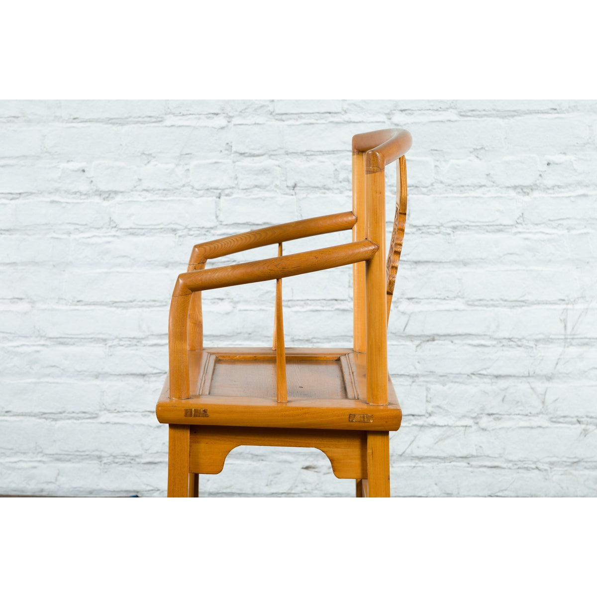 Chinese Qing Dynasty 19th Century Elmwood Armchair with Hand-Carved Medallion-15. Asian &amp; Chinese Furniture, Art, Antiques, Vintage Home Décor for sale at FEA Home