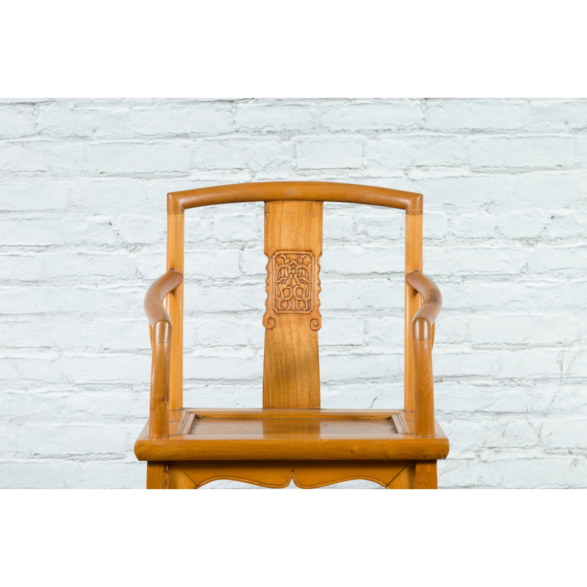 Chinese Qing Dynasty 19th Century Elmwood Armchair with Hand-Carved Medallion-3. Asian &amp; Chinese Furniture, Art, Antiques, Vintage Home Décor for sale at FEA Home