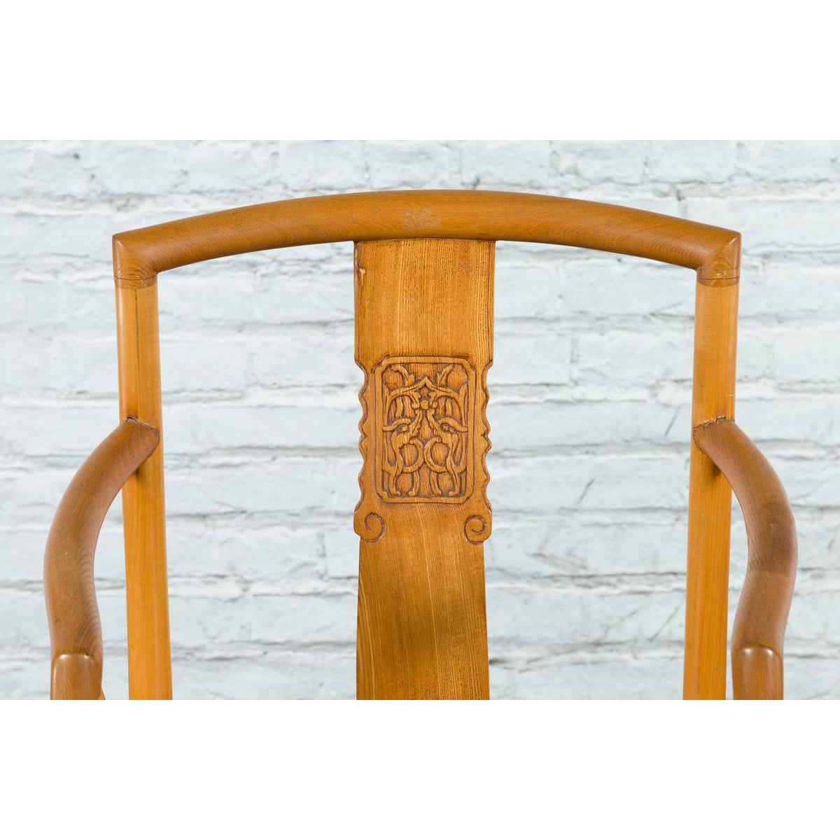 Chinese Qing Dynasty 19th Century Elmwood Armchair with Hand-Carved Medallion-5. Asian &amp; Chinese Furniture, Art, Antiques, Vintage Home Décor for sale at FEA Home