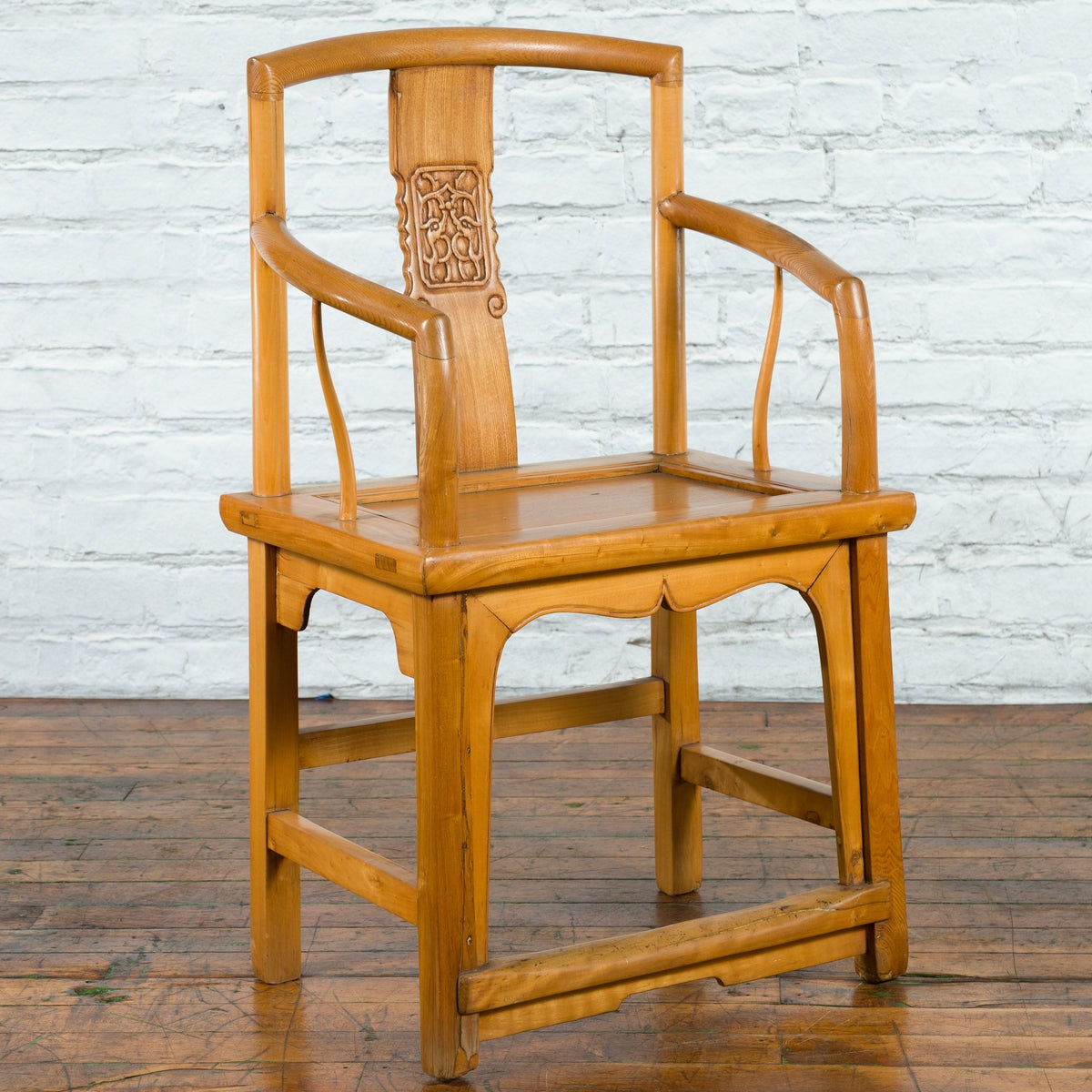 Chinese Qing Dynasty 19th Century Elmwood Armchair with Hand-Carved Medallion-9. Asian &amp; Chinese Furniture, Art, Antiques, Vintage Home Décor for sale at FEA Home