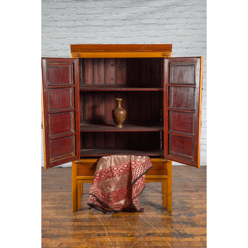 Chinese Qing Dynasty 19th Century Two-Toned Wooden Cabinet with Brass Hardware - Antique and Vintage Asian Furniture for Sale at FEA Home
