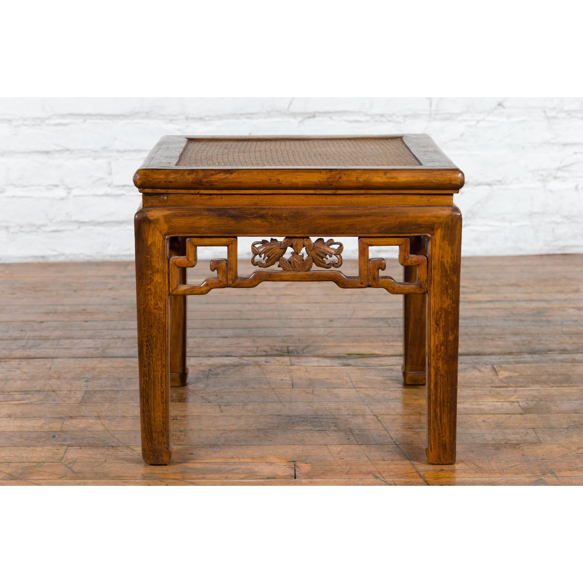 Chinese Qing Dynasty 19th Century Side Table with Rattan Top and Carved Apron-2. Asian & Chinese Furniture, Art, Antiques, Vintage Home Décor for sale at FEA Home