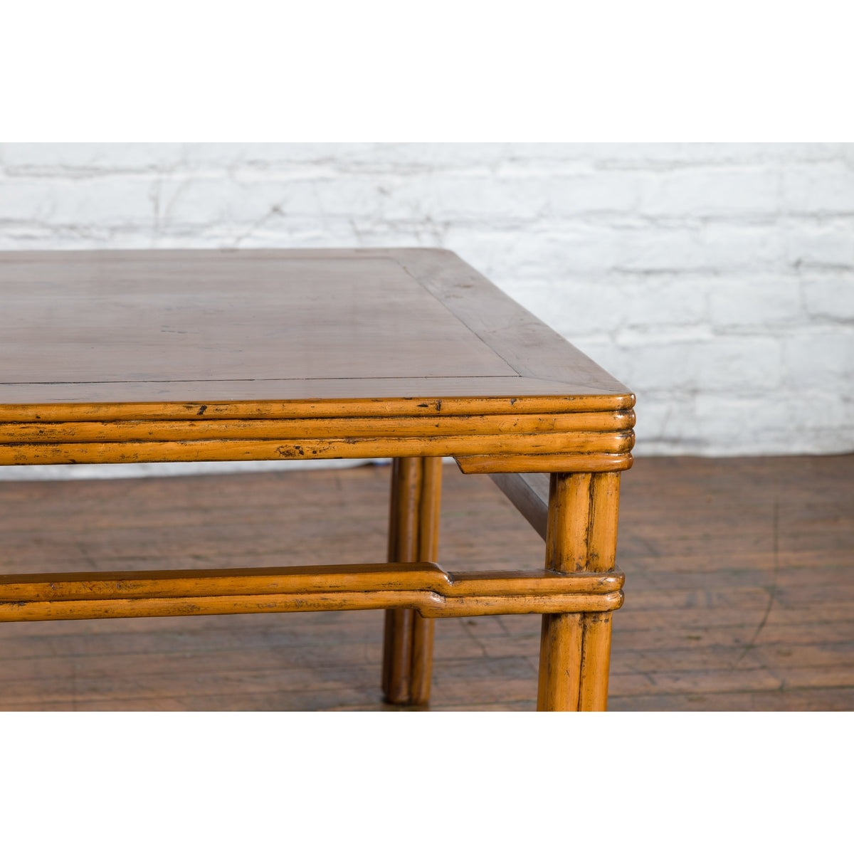 Chinese Early 20th Century Light Brown Low Side Table with Humpback Stretchers-6. Asian &amp; Chinese Furniture, Art, Antiques, Vintage Home Décor for sale at FEA Home