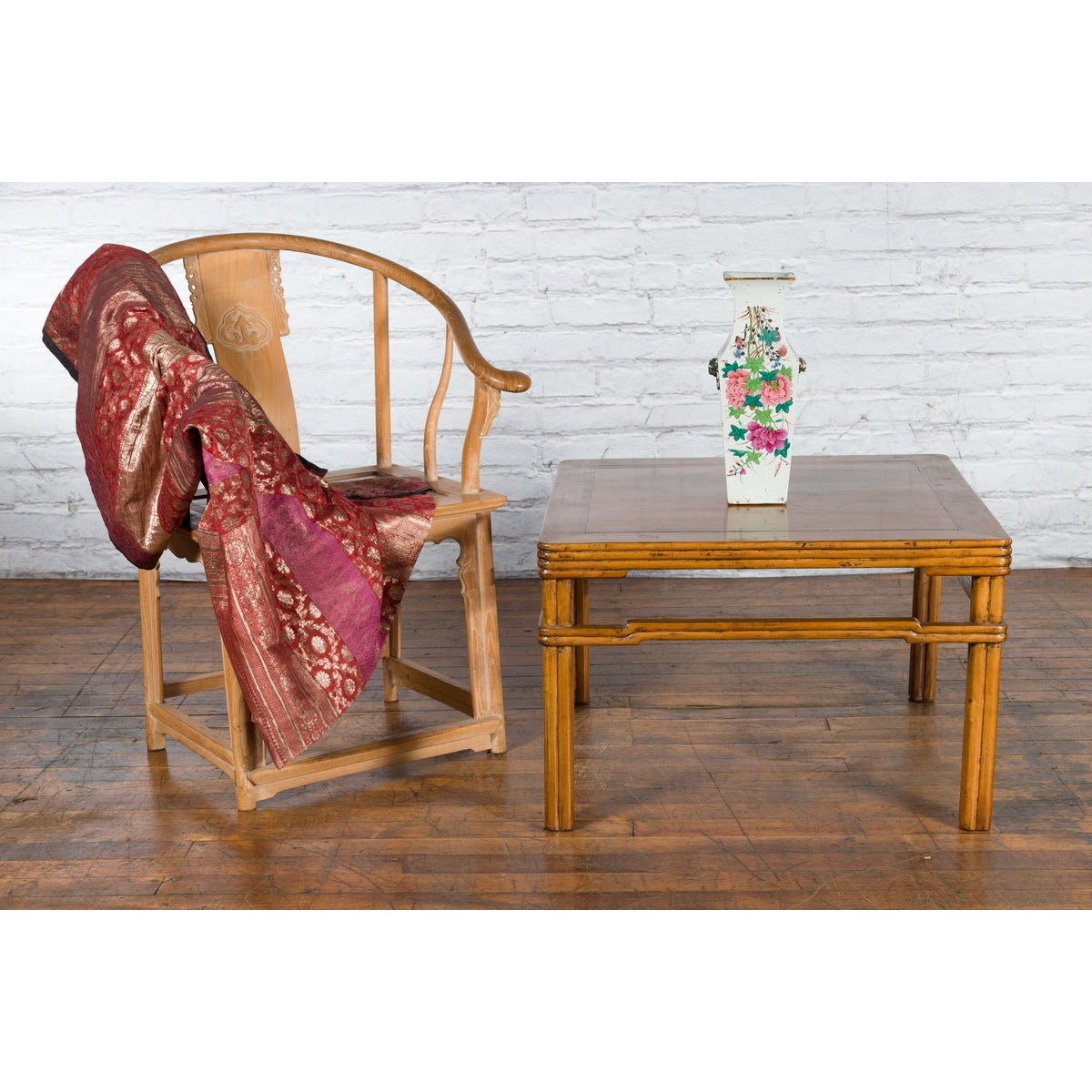Chinese Early 20th Century Light Brown Low Side Table with Humpback Stretchers-2. Asian & Chinese Furniture, Art, Antiques, Vintage Home Décor for sale at FEA Home