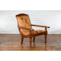 Dutch Colonial Early 20th Century Plantation Lounge Chair with Brown Leather