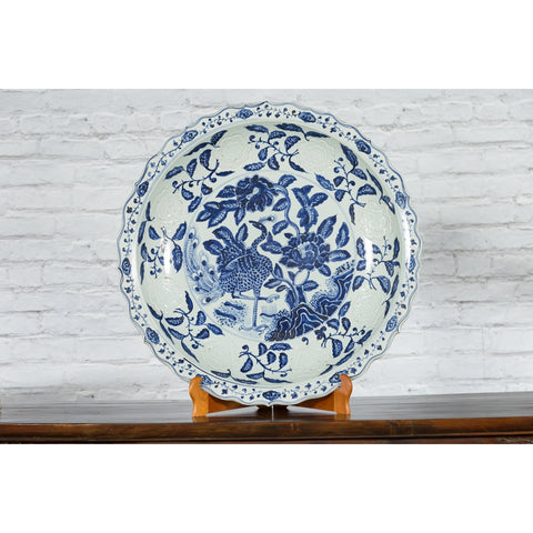 Large Chinese Porcelain Charger Plate with Hand-Painted Blue and White Décor-YN7465-3. Asian & Chinese Furniture, Art, Antiques, Vintage Home Décor for sale at FEA Home