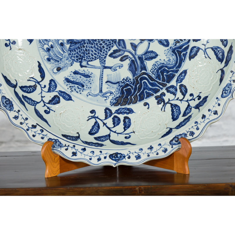 Large Chinese Porcelain Charger Plate with Hand-Painted Blue and White Décor-YN7465-8. Asian & Chinese Furniture, Art, Antiques, Vintage Home Décor for sale at FEA Home