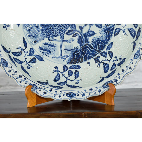 Large Chinese Porcelain Charger Plate with Hand-Painted Blue and White Décor-YN7465-8. Asian & Chinese Furniture, Art, Antiques, Vintage Home Décor for sale at FEA Home