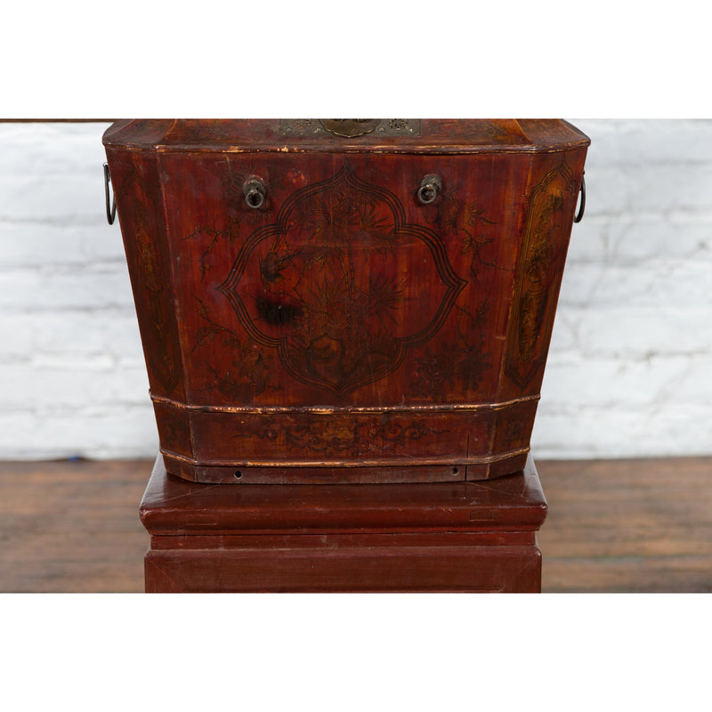Chinese Red Lacquer Wedding Chest with Hand-Painted Décor, Qing Dynasty - Antique and Vintage Asian Furniture for Sale at FEA Home