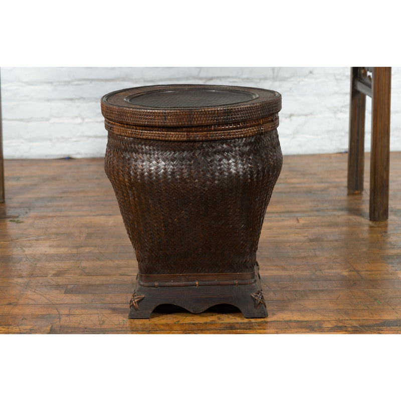 Chinese Vintage Hand-Woven Rattan and Bamboo Storage Basket with Dark Patina-YN7495-3. Asian & Chinese Furniture, Art, Antiques, Vintage Home Décor for sale at FEA Home