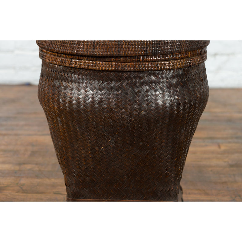 Chinese Vintage Hand-Woven Rattan and Bamboo Storage Basket with Dark Patina-YN7495-7. Asian & Chinese Furniture, Art, Antiques, Vintage Home Décor for sale at FEA Home
