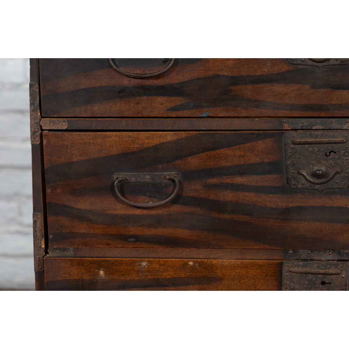 Japanese Meiji Zebra Wood Tansu Chest in Isho-Dansu Style with Five Drawers-10. Asian &amp; Chinese Furniture, Art, Antiques, Vintage Home Décor for sale at FEA Home