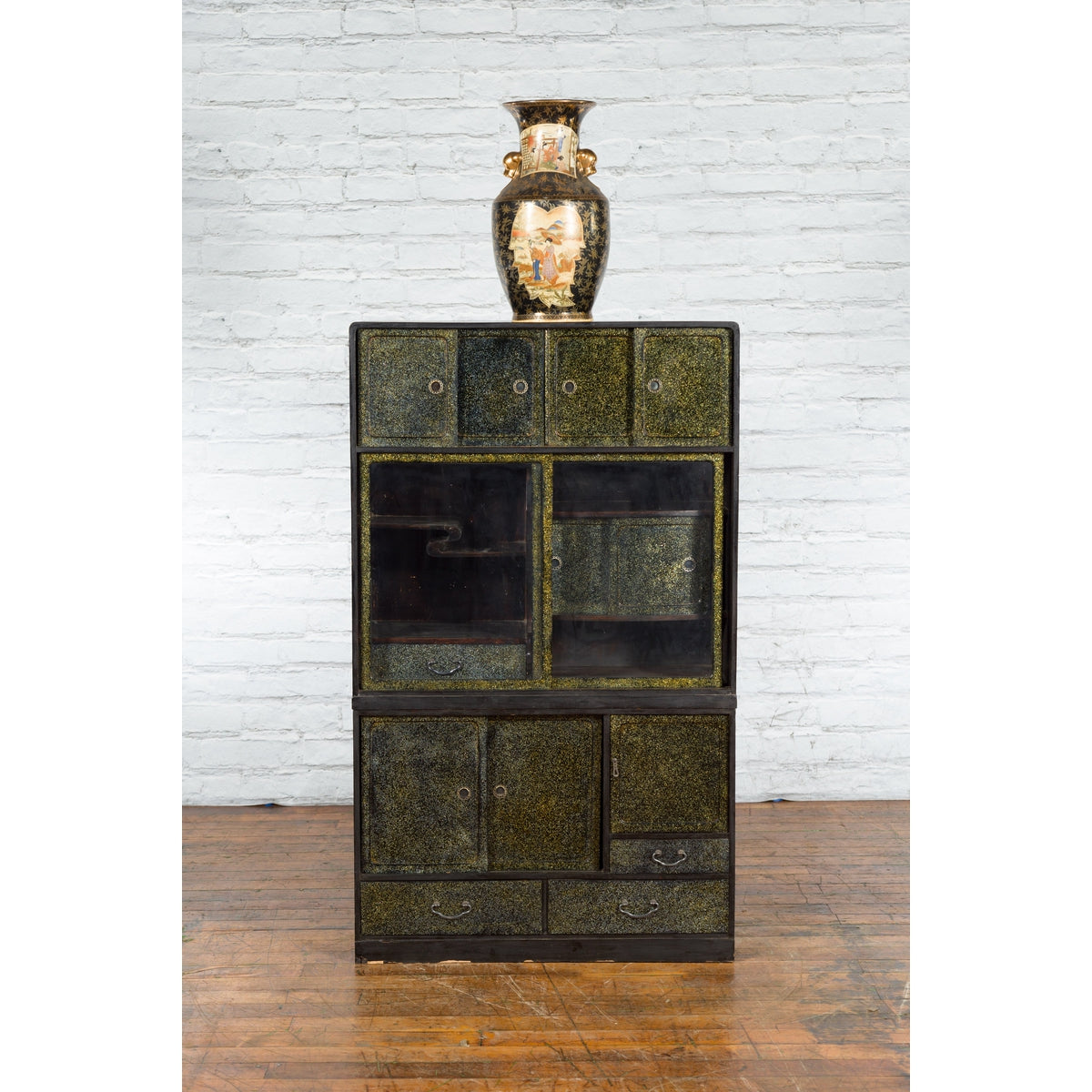 Japanese Early 20th Century Black and Gold Speckled Compound Cabinet-3. Asian &amp; Chinese Furniture, Art, Antiques, Vintage Home Décor for sale at FEA Home
