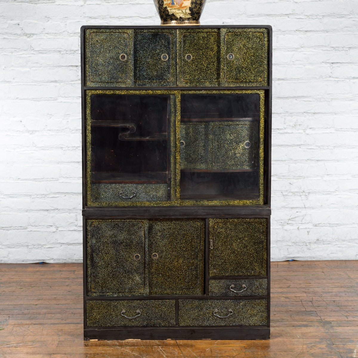 Japanese Early 20th Century Black and Gold Speckled Compound Cabinet-16. Asian &amp; Chinese Furniture, Art, Antiques, Vintage Home Décor for sale at FEA Home