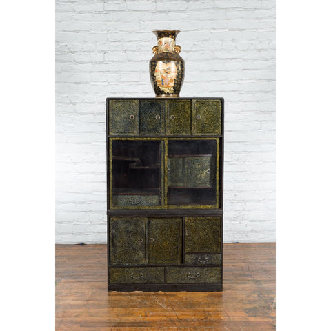 Japanese Early 20th Century Black and Gold Speckled Compound Cabinet-YN7506-3. Asian & Chinese Furniture, Art, Antiques, Vintage Home Décor for sale at FEA Home