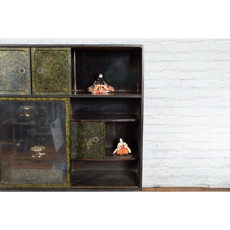 Japanese Early 20th Century Black and Gold Speckled Compound Cabinet - Antique and Vintage Asian Furniture for Sale at FEA Home