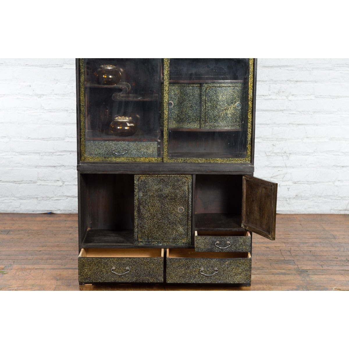 Japanese Early 20th Century Black and Gold Speckled Compound Cabinet-9. Asian &amp; Chinese Furniture, Art, Antiques, Vintage Home Décor for sale at FEA Home