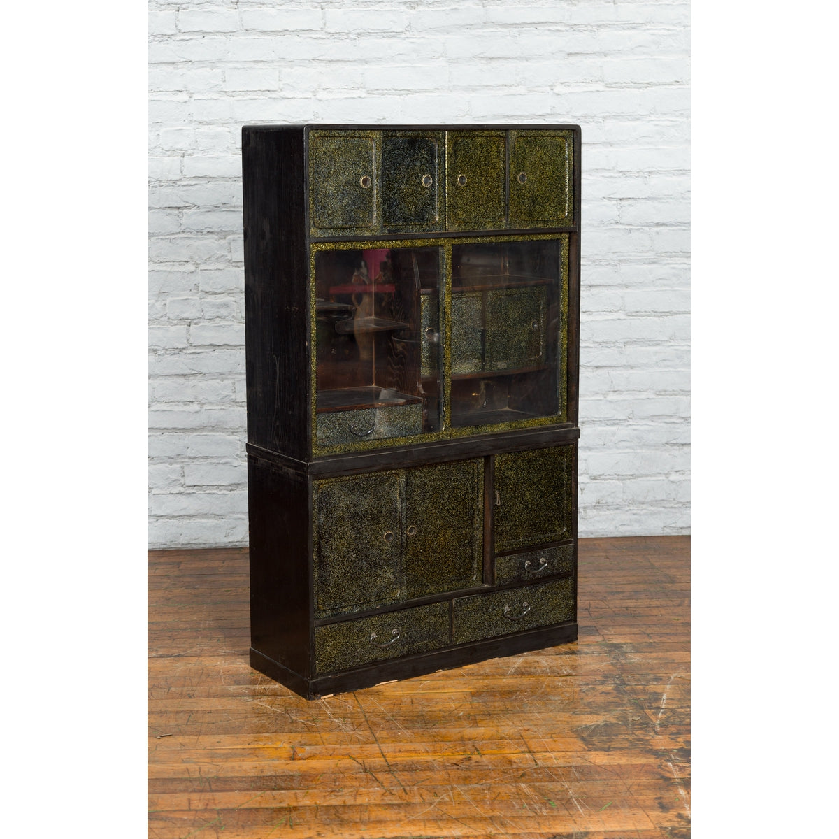 Japanese Early 20th Century Black and Gold Speckled Compound Cabinet-2. Asian & Chinese Furniture, Art, Antiques, Vintage Home Décor for sale at FEA Home
