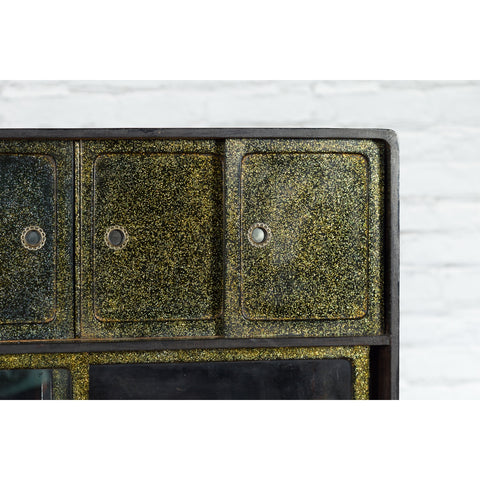 Japanese Early 20th Century Black and Gold Speckled Compound Cabinet-YN7506-12. Asian & Chinese Furniture, Art, Antiques, Vintage Home Décor for sale at FEA Home