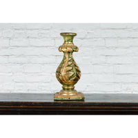 Indian Green and Gold Acanthus Carved Finial Drilled to Be Made into a Lamp-YN7520-12. Asian & Chinese Furniture, Art, Antiques, Vintage Home Décor for sale at FEA Home