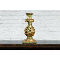 Indian Green and Gold Acanthus Carved Finial Drilled to Be Made into a Lamp-YN7520-4. Asian & Chinese Furniture, Art, Antiques, Vintage Home Décor for sale at FEA Home