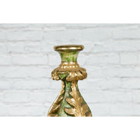 Indian Green and Gold Acanthus Carved Finial Drilled to Be Made into a Lamp-YN7520-5. Asian & Chinese Furniture, Art, Antiques, Vintage Home Décor for sale at FEA Home
