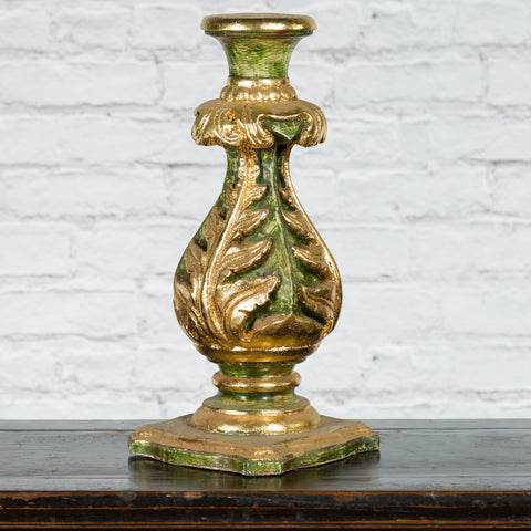 Indian Green and Gold Acanthus Carved Finial Drilled to Be Made into a Lamp-YN7520-3. Asian & Chinese Furniture, Art, Antiques, Vintage Home Décor for sale at FEA Home