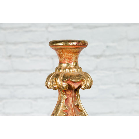 Red and Gold Gilt Indian Acanthus Carved Finial Drilled to Be Made into a Lamp-YN7521-7. Asian & Chinese Furniture, Art, Antiques, Vintage Home Décor for sale at FEA Home