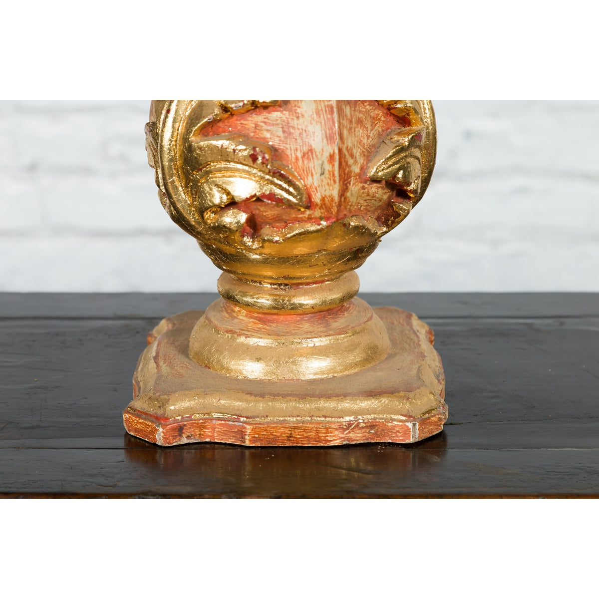 Red and Gold Gilt Indian Acanthus Carved Finial Drilled to Be Made into a Lamp-9. Asian &amp; Chinese Furniture, Art, Antiques, Vintage Home Décor for sale at FEA Home