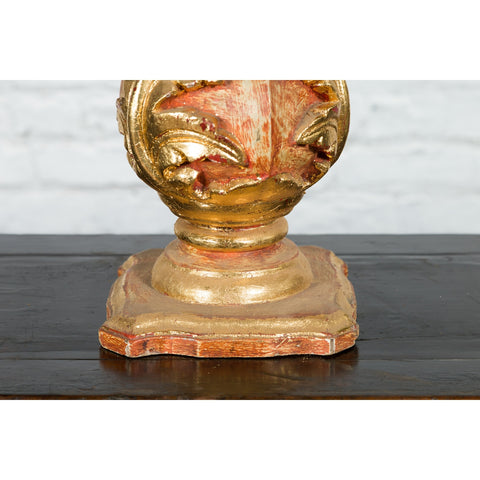 Red and Gold Gilt Indian Acanthus Carved Finial Drilled to Be Made into a Lamp-YN7521-9. Asian & Chinese Furniture, Art, Antiques, Vintage Home Décor for sale at FEA Home