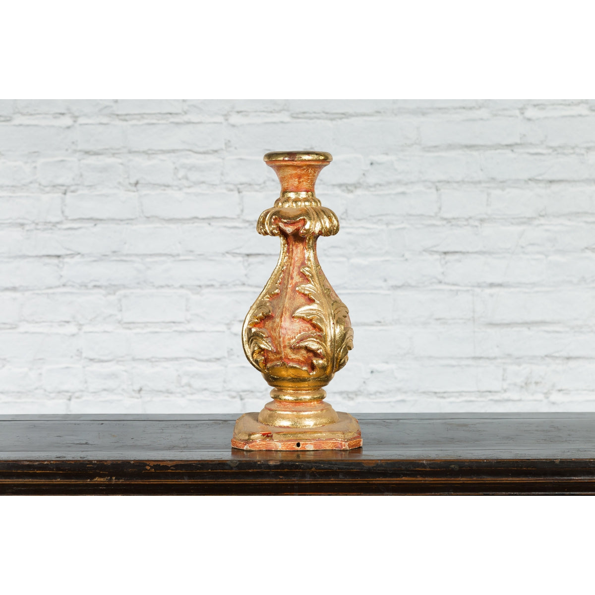 Red and Gold Gilt Indian Acanthus Carved Finial Drilled to Be Made into a Lamp-2. Asian & Chinese Furniture, Art, Antiques, Vintage Home Décor for sale at FEA Home
