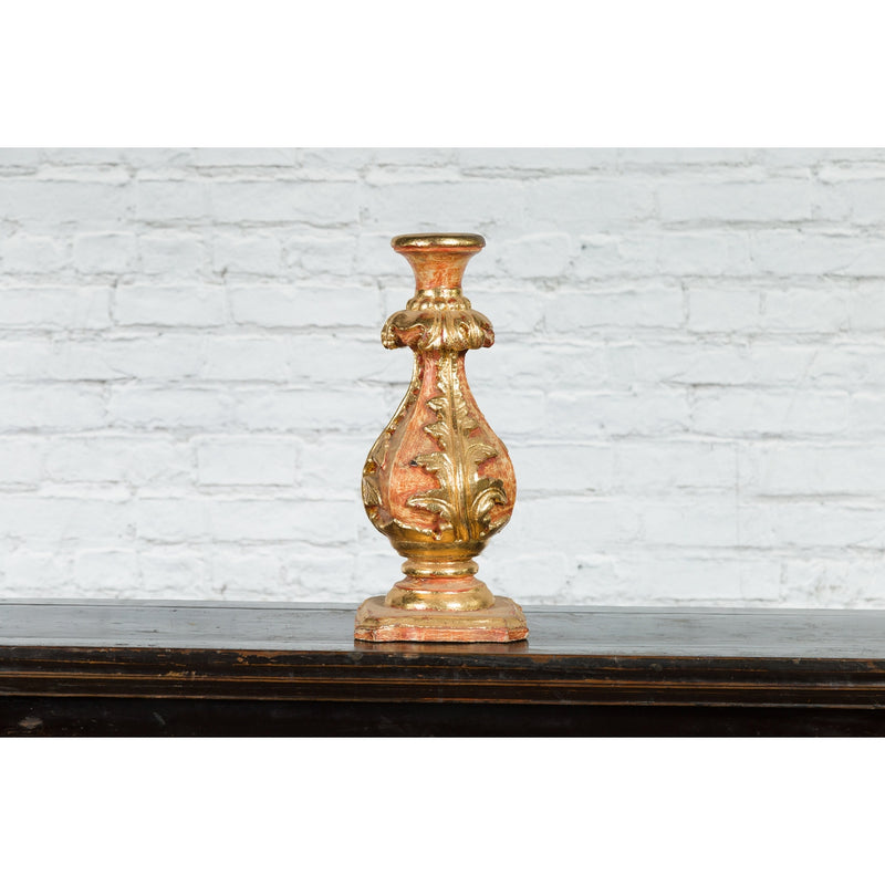 Red and Gold Gilt Indian Acanthus Carved Finial Drilled to Be Made into a Lamp-YN7521-3. Asian & Chinese Furniture, Art, Antiques, Vintage Home Décor for sale at FEA Home