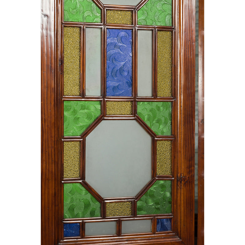 Chinese Antique Six-Panel Folding Screen with Stained Glass Geometric Motifs-YN7524-11. Asian & Chinese Furniture, Art, Antiques, Vintage Home Décor for sale at FEA Home