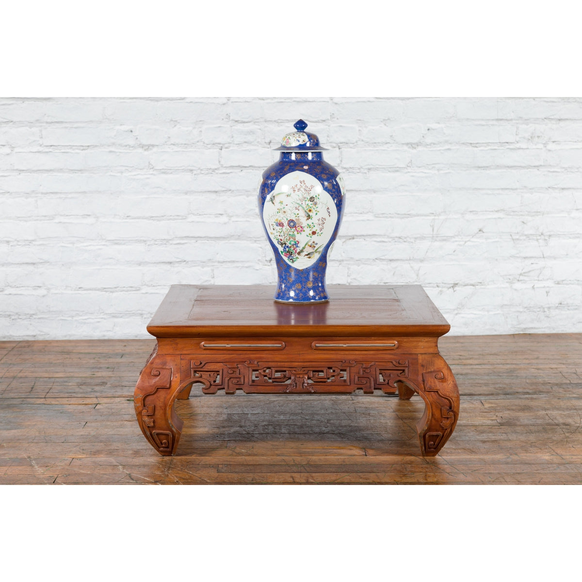 Small Vintage Indonesian Coffee Table with Scroll-Carved Apron and Chow Legs-2. Asian & Chinese Furniture, Art, Antiques, Vintage Home Décor for sale at FEA Home