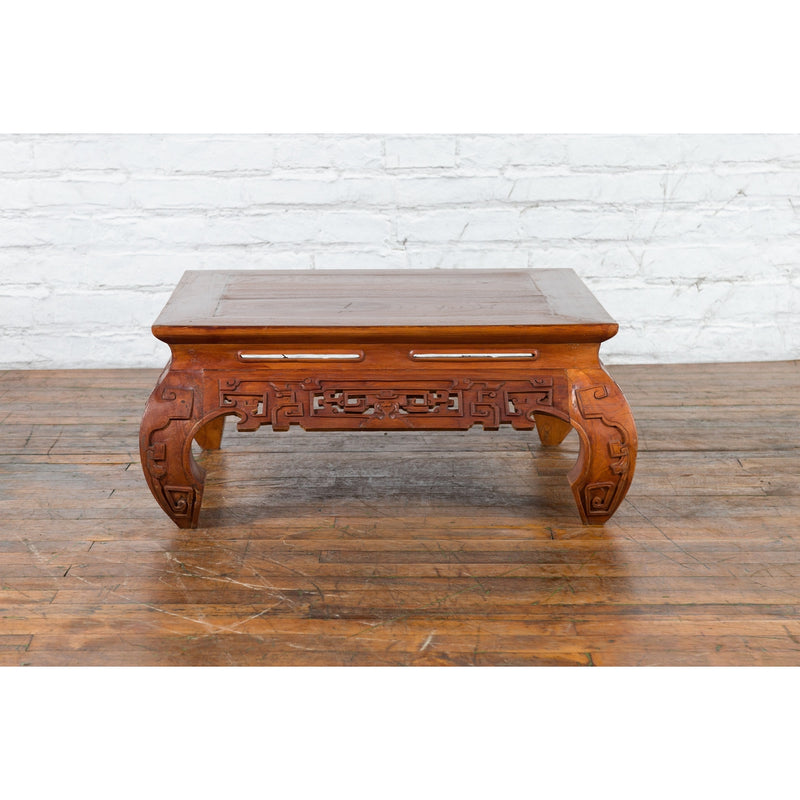 Small Vintage Indonesian Coffee Table with Scroll-Carved Apron and Chow Legs-YN7527-11. Asian & Chinese Furniture, Art, Antiques, Vintage Home Décor for sale at FEA Home