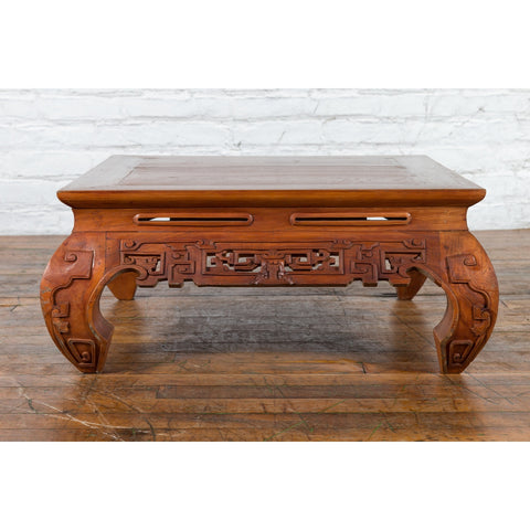 Small Vintage Indonesian Coffee Table with Scroll-Carved Apron and Chow Legs-YN7527-5. Asian & Chinese Furniture, Art, Antiques, Vintage Home Décor for sale at FEA Home
