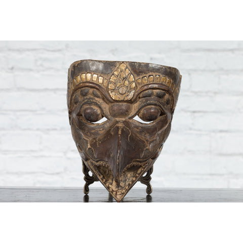 Indonesian Tribal Lombok Animal Mask with Gilded Accents and Striking Features-YNE616-11. Asian & Chinese Furniture, Art, Antiques, Vintage Home Décor for sale at FEA Home