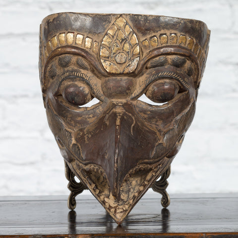 Indonesian Tribal Lombok Animal Mask with Gilded Accents and Striking Features-YNE616-2. Asian & Chinese Furniture, Art, Antiques, Vintage Home Décor for sale at FEA Home
