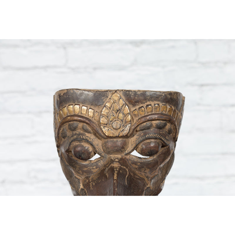 Indonesian Tribal Lombok Animal Mask with Gilded Accents and Striking Features - Antique and Vintage Asian Furniture for Sale at FEA Home