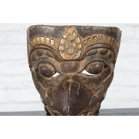 Indonesian Tribal Lombok Animal Mask with Gilded Accents and Striking Features - Antique and Vintage Asian Furniture for Sale at FEA Home