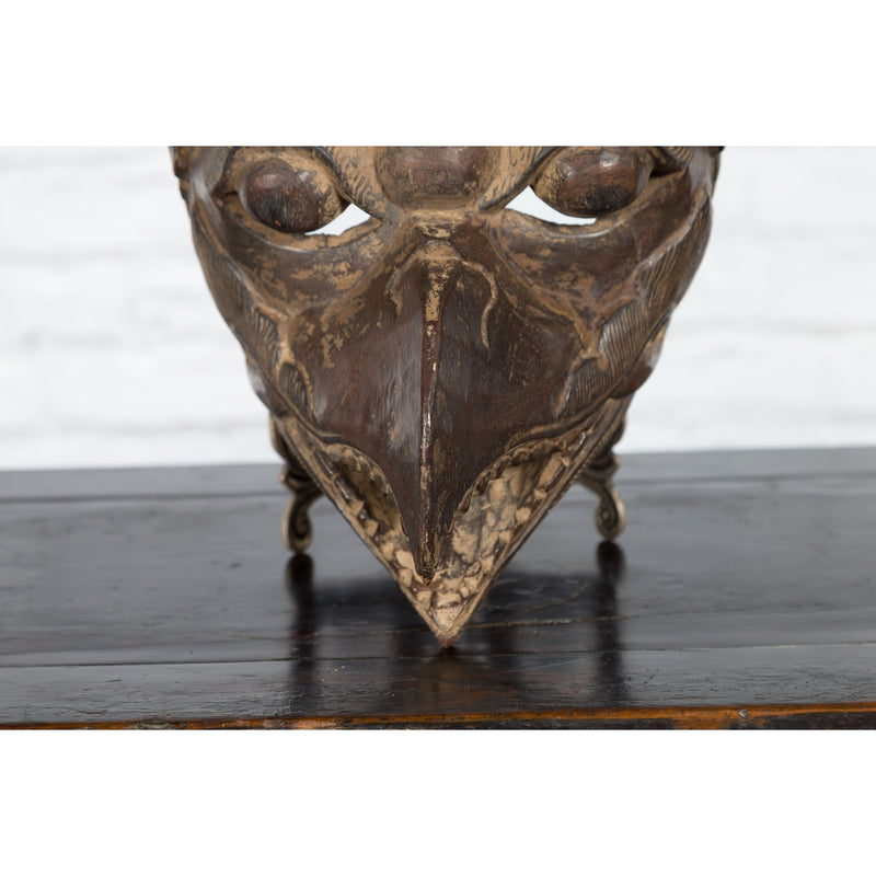 Indonesian Tribal Lombok Animal Mask with Gilded Accents and Striking Features-YNE616-6. Asian & Chinese Furniture, Art, Antiques, Vintage Home Décor for sale at FEA Home