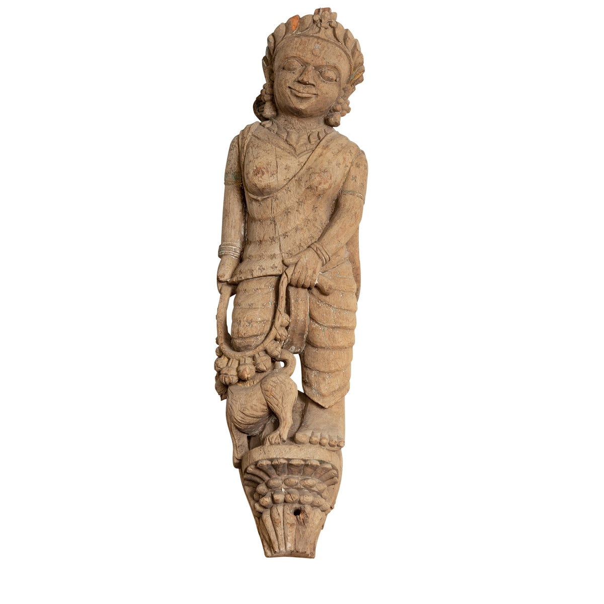 Indian Gujarat Hand Carved Temple Carving Statue Depicting a Woman and a Feline-1. Asian & Chinese Furniture, Art, Antiques, Vintage Home Décor for sale at FEA Home