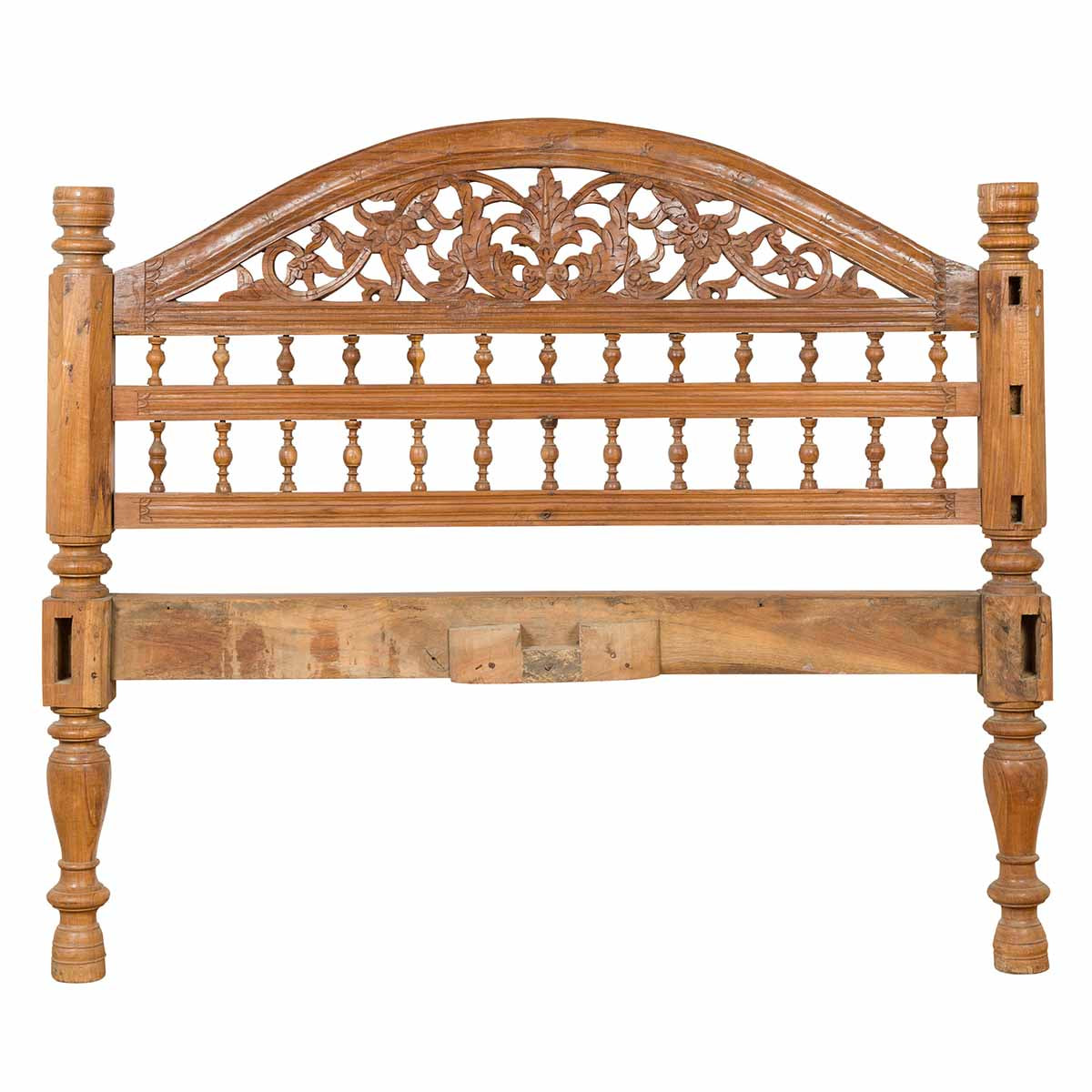 Vintage Carved Indonesian Headboard with Scrolling Foliage and Petite Balusters-1. Asian & Chinese Furniture, Art, Antiques, Vintage Home Décor for sale at FEA Home