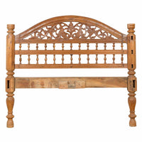 Vintage Carved Indonesian Headboard with Scrolling Foliage and Petite Balusters