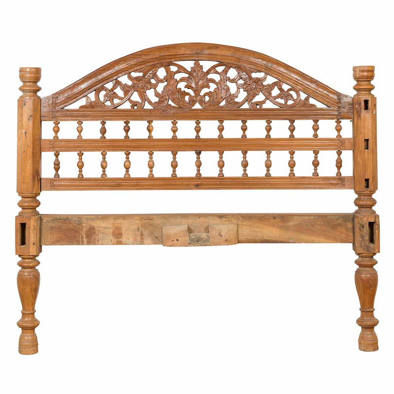 Vintage Carved Indonesian Headboard with Scrolling Foliage and Petite Balusters-YN6886-1. Asian & Chinese Furniture, Art, Antiques, Vintage Home Décor for sale at FEA Home