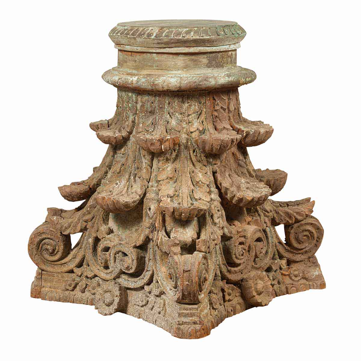 Antique Indian Corinthian Temple Capital Carving with Distressed Patina-1. Asian & Chinese Furniture, Art, Antiques, Vintage Home Décor for sale at FEA Home