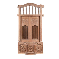 Large Natural Wood Window Balcony with Hand Carved Foliage Motifs and Bonnet Top