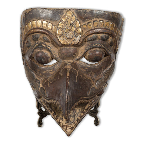 Indonesian Tribal Lombok Animal Mask with Gilded Accents and Striking Features - Antique and Vintage Asian Furniture for Sale at FEA Home
